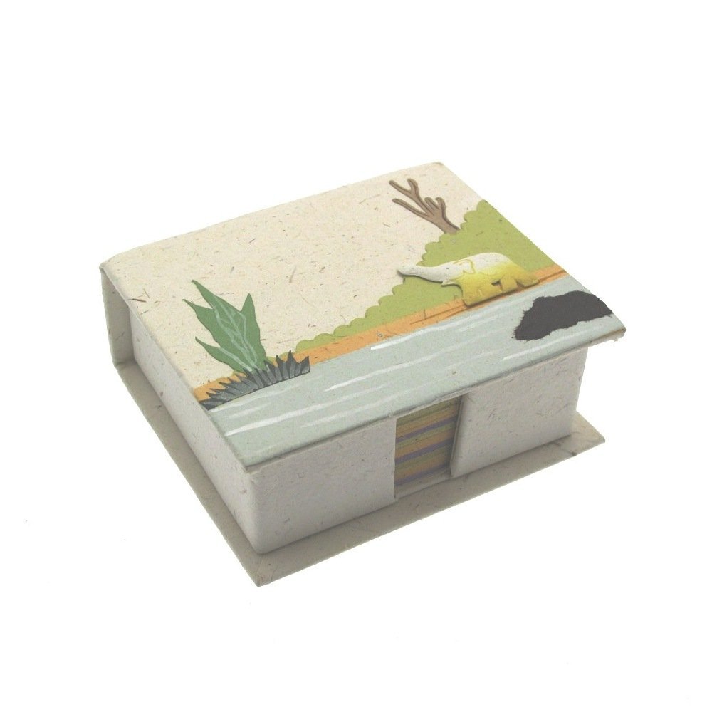 Elephant Dung Note Holder, 100 Sheets of Coloured Recycled Paper, Cube Memo Pad Holder, 15cm x 10cm, Genuine Elephant Poo Noteholder, Fair Trade and Handmade Elephant Gifts for Men and Women (Natural)