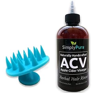 Apple Cider Vinegar Hair Rinse (8oz), ACV Cleansing Helps Detox Scalp, Natural Clarifying Hair Treatment Product Kit With Scalp Massager To Stimulate Scalp And Circulate ACV Rinse.