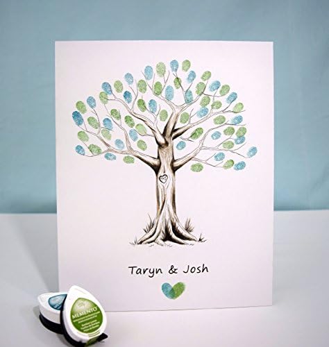 Fingerprint Tree custom wedding guestbook - Original thumbprint guest book alternative (Small Size Monochrome) includes 1 ink pad!!