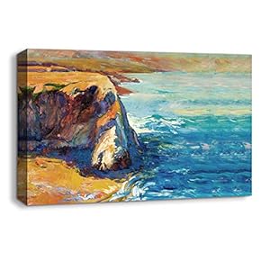 Canvas Wall Art Abstract Beautiful Landscape Ocean Mountain Painting Artwork for Home Prints Framed - 12x18 inches