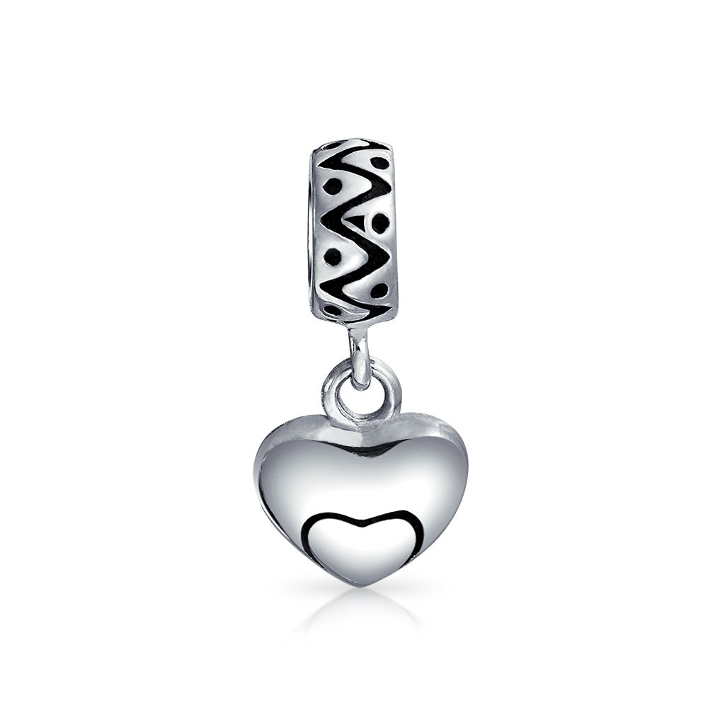 Bling Jewelry 925 Silver Dangle heart Swirl Charm Bead Pandora Style