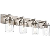 MELUCEE 4 Lights Vanity Light Brushed Nickel Modern Bathroom Lighting Fixtures Over Mirror with Clear Glass Shade, Industrial