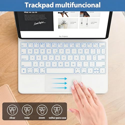 Capa com Teclado para Samsung Galaxy Tab S10 Lite/S10/S9 FE 10,9 Polegadas e S11/S9/S8/S7 11 Polegadas,Teclado Magnético Flutuante, Suporte Cantilever e Trackpad Multitoque Sem Fio (Branco)