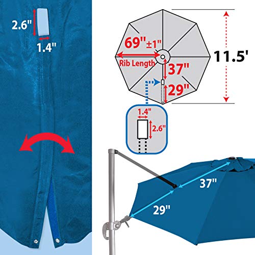 BenefitUSA Replacement Canopy Top Cover for 11.5' Rome Cantilever Patio Umbrella Outdoor Sunshade (Blue) - Thumbnail 5