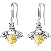 SLUYNZ 925 Sterling Silver Queen Bee Dangle Earrings for Women Mother's Day Gifts Crystal Bee Jewelry