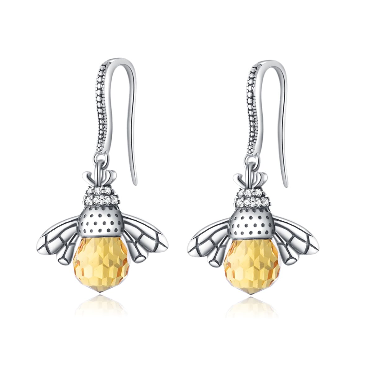 SLUYNZ 925 Sterling Silver Bee Dangle Earrings for Women Bee Drop Earrings Animals Earrings Crystal Bee Earrings