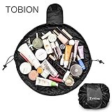 Lazy Portable Makeup Bag Large Capacity Waterproof Drawstring Cosmetic Bag Travel Makeup Pouch Magic Toiletry Bag Storage Organizer for Women&Girls (Black)