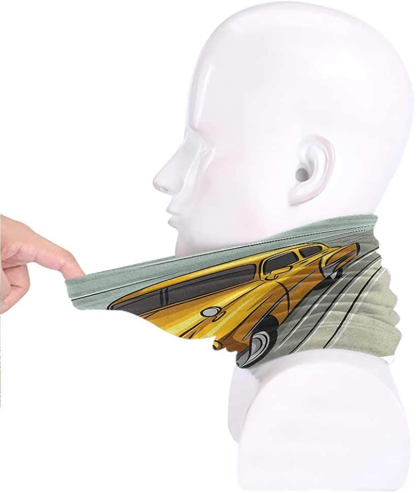 Bandana Cars Headwear Speeding Yellow Vintage Car on Road