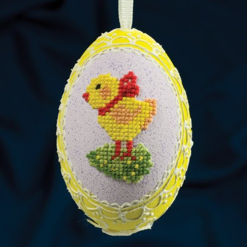 Cross-Stitched Easter Chick Turkey Egg Ornament