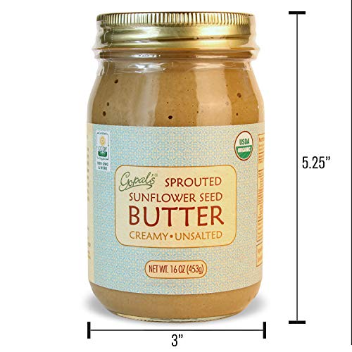 Gopal's Organic Raw Sprouted Sunflower Seed Butter (Creamy and Unsalted) - 16 Ounces Glass Jar | Keto, Whole 30, and Paleo Friendly - Thumbnail 4