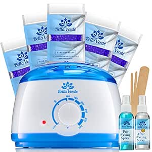 Bella Verde Hard Wax Kit - At Home Waxing Kit for Women and Men - Wax Warmer Kit for Brazilian Wax - Wax Pot - Hot Wax Beads for Body Legs Eyebrows Face Lips Armpits - Pre &amp; Post Wax Spray Wood Sticks