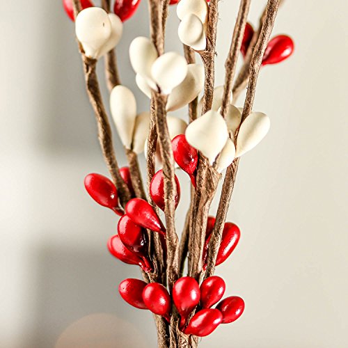 Factory Direct Craft Set of 12 Hand Wrapped Cream and Rich Red Colored Pip Berry Picks for Home Decor, Crafting and Designing