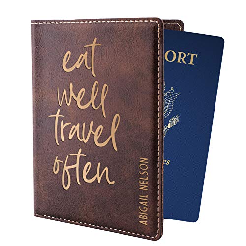 Personalized Passport Holder w Name and Quote - Custom Engraved Leather Passport Cover for Women and Men - Christmas Gifts for Travelers, Christmas, Honeymoon, Travel Gifts | Eat Well Travel Often - Thumbnail 7