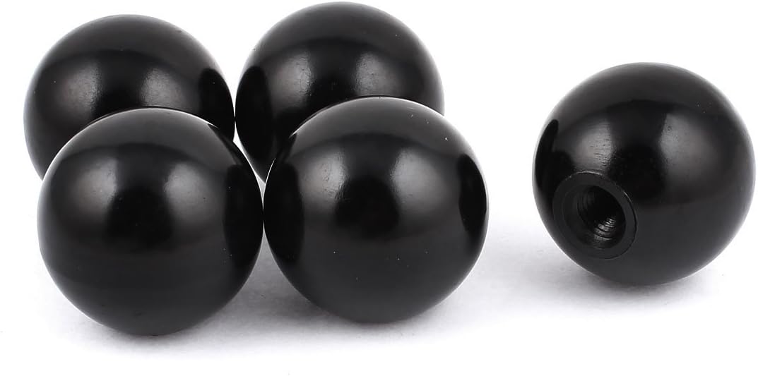 Black Plastic Round 50mm Diameter 12mm Threaded Ball Lever Knob 5 Pcs