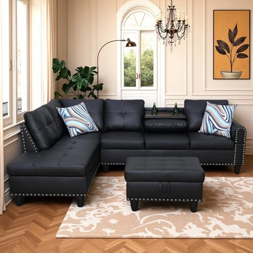 Photo 1 of Trygoal Leather Sectional Sofa with Movable Chaise & Storage Ottoman, 3-Piece Modular Convertible L-Shaped Couches for Living Room, Apartment & Office, Black box 1 of 3 (BOX 3 IS MISSING ONLY 1 AND 2)