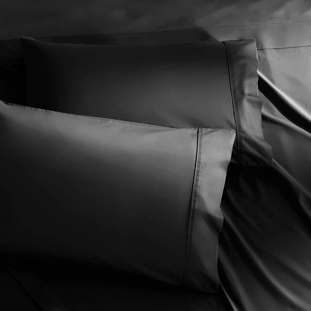 SONORO KATE 100% Pure Egyptian Cotton Sheets Sets,Cooling Bed Sheets 600 Thread Count Long Staple Cotton,Sateen Weave for Soft and Silky Feel, Fits Mattress 16'' Deep Pocket (Black, Full): Home & Kitchen