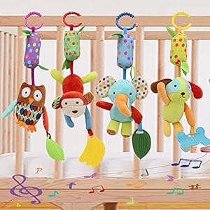 Binen Baby Toy Soft Hanging Rattle Learning Toy with Teethers Plush Animal C-Clip Ring Infant Newborn Stroller Car Seat…