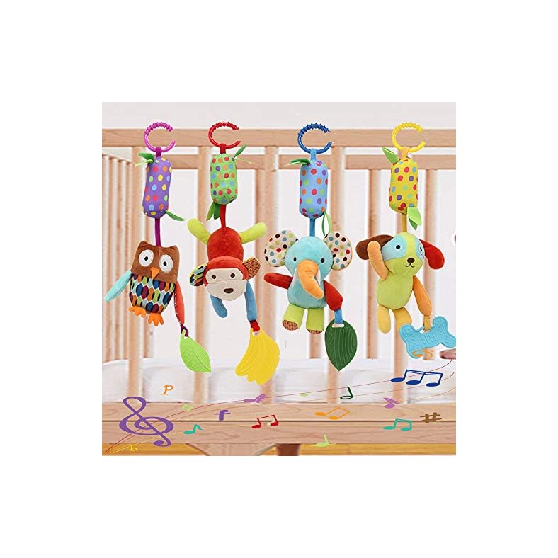 Binen Baby Toy Soft Hanging Rattle Learning Toy with Teethers Plush Animal C-Clip Ring Infant Newborn Stroller Car Seat…