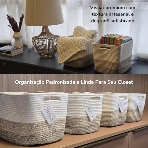 Cesto Organizador Multifuncional – Estrutura Reforçada em Corda de Algodão e Acabamento Artesanal | Use em Qualquer Cômodo da Casa (Colorida)