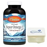 Carlson Super Omega 3 Gems, Norwegian Fish Oil Supplement 1200mg Omega 3s, 300 Soft Gels Bundle with a Lumintrail Pill Case