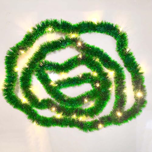 Photo 1 of 20 Feet Christmas Garland with Lights, 40 Led Battery Powerd Operated Pre-Lit Long Garland for Stairs Railing Fireplace Mantle Office Door Frame Decor Lime Green Greenery Indoor Outdoor Decorations