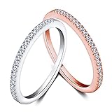 Eternity Love Women's Wedding Band Stackable Ring Round Brilliant Cubic Zirconia Rose White Gold Plated Engagement Promise Anniversary Ring, 1Pc/Package