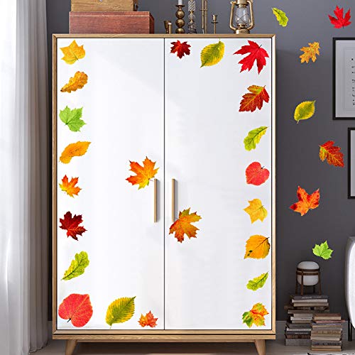 IARTTOP Thanksgiving Maple Leaf Wall Decal (48pcs), Watercolor Autumn Leaves Sticker for Window Clings Living Room Decor Fall Decals Party Decoration