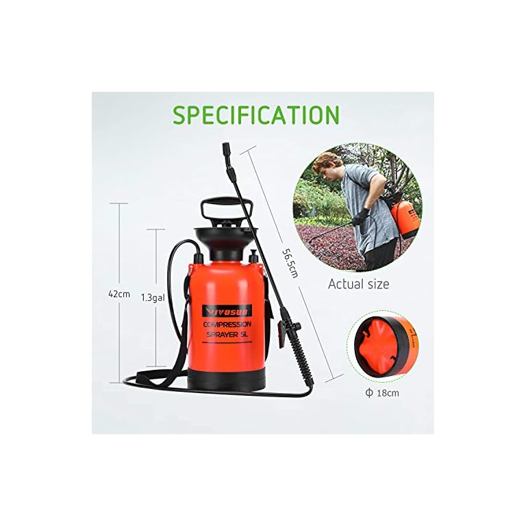 VIVOSUN 1.35Gallon Pump Pressure Sprayer, Pressurized Lawn & Garden Water Spray Bottle with