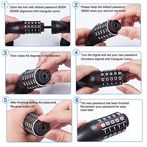 BIGLUFU Bike Lock/Chain Lock, 5Digit Resettable Combination 100cm/3.3