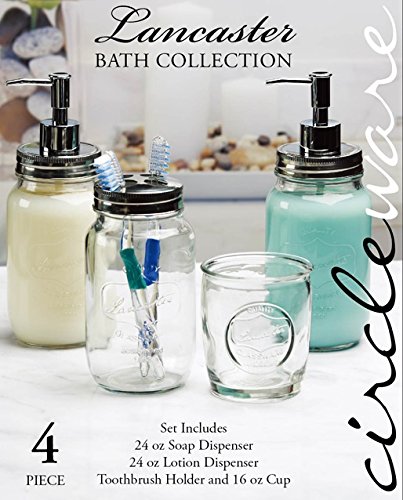 image for Circleware Lancaster Set of 4 Glass Bathroom Accessories, 24 ounce Mas