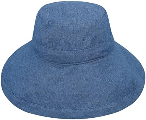TAUT Women's Solid Roll up Wide Brim Cotton Garden Bucket Hat Denim Blue