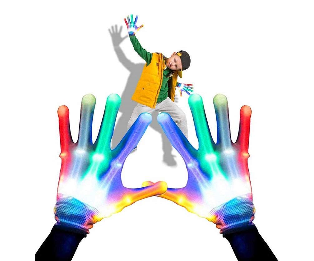 LED Gloves, Light Up Rainbow Flash Skeleton Hand Gloves 5 Colour 6 Modes Glow for Festivals/ Halloween/ Christmas/ Bonfire Night/ Party/ Games/ Gift, Small Size Kids(5-10 yrs Rainbow)