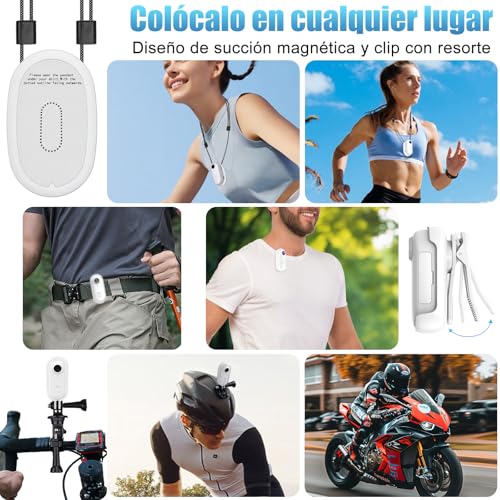 OBEST Cámara de Acción Inalámbrica Portátil 1080P, Cámara para Collar para Mascotas, Cámara Deportiva, Bodycam para Moto Gran Angular 120° para Deportes Al Aire, Blanco