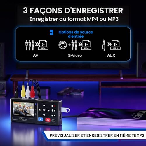 PORTTA VHS to Digital Converter, Scanning Video Cassette with Remote Control, RCA to HDMI Converter Compatible with VHS, VCR, DVR, DVD, Hi8, Mini DV, Cassette Tape, Gaming Consoles
