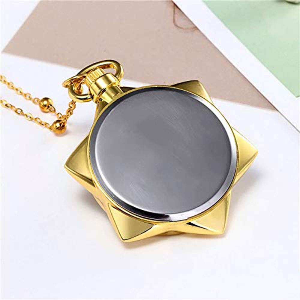 BOSHIYA Sailor Moon Pocket Watch Gold Rhinestone Star Quartz Pocket Watches for Women with Chain Necklace Cosplay Accessories & Gifts Box