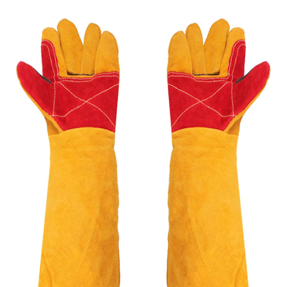 EZESO Thicken Welding Gloves -24in Extra Long Sleeves Leather Heat Resistant Safety Gloves Working Protection for Fireplace Gardening Cooking (24in/60cm)