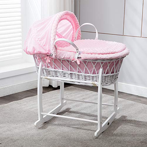 pink moses basket with stand