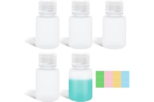 ASEVAT 30ml/1 oz Narrow Mouth Round Chemical Container, Plastic Leak Proof HDPE bottle, Lab Reagent Bottles, Water Sample Bottles (5 Pcs)