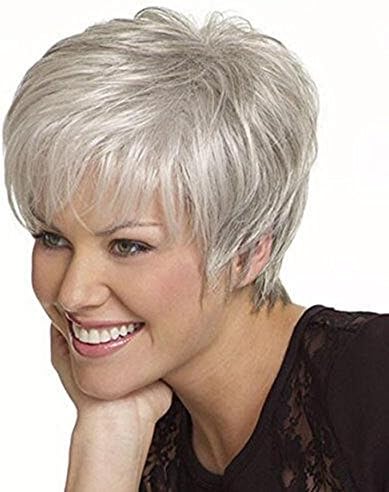 2017 Trendy Medium Old Aged Synthetic Women Short Silver Wig