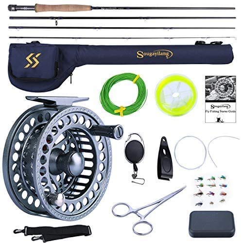Sougayilang Fly Fishing Rod and Reel Combo, 4-section Ultra-weight Portable Fly Rod and CNC Machined Aluminum Reel Complete Starter Package with Rod Bag-FTQ5/6