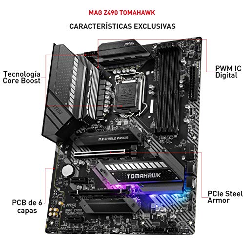 MSI-MAG-Z490-Tomahawk-Placa-Base-Arsenal-Gaming-10th-Gen-Intel-Core-LGA-1200-Socket-DDR4-CF-Doble-Ranura-M2-USB-32-Gen-2x2-Type-C-25G-LAN-DPHDMI-Mystic-Light-RGB