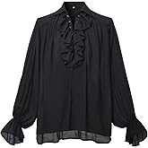 GRACEART Men Pirate Shirt Women Vampire Renaissance Shirts Victorian Ruffled Medieval Costume Cotton Linen Shirt