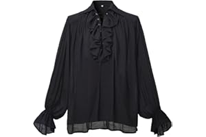 GRACEART Men Pirate Shirt Women Vampire Renaissance Shirts Victorian Ruffled Medieval Costume Cotton Linen Shirt