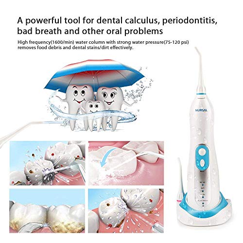NURSAL Water Dental Flosser with 4 Free Jet Tips & High-capacity Water Tank, 4-Mode Cordless Rechargeable Oral Irrigator For Home Use and Travel - Thumbnail 3