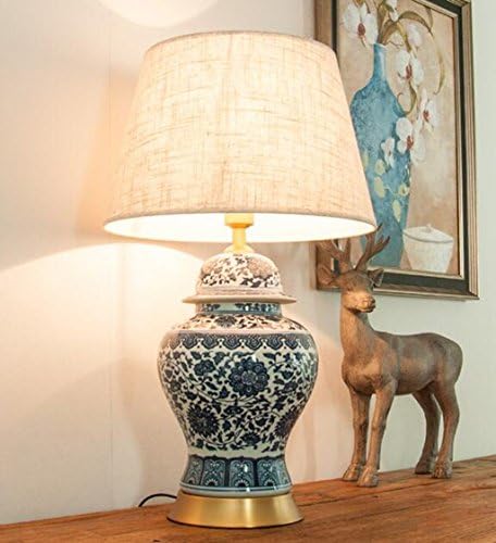 Hjer Full Copper Blue And White Porcelain Table Lamp Ceramic Fabric General Jar Modern New Chinese Retro Living Room Bedroom Study Bedside Lamp E27 56 * 33Cm