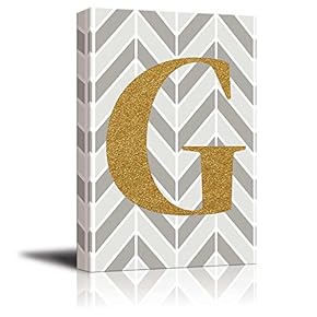 The Letter G in Gold Leaf Effect on Geometric Background - Modern Hip Young Art Art - Canvas Art Home Art - 12x18 inches