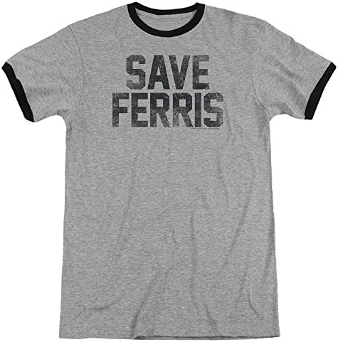 Ferris Bueller Save Ferris Mens Adult Heather Ringer Shirt Heather/Black Md