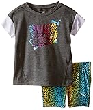 PUMA Little Girls' Toddler Top and Biker Short Set, Medium Heather Grey, 4T
