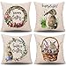 Whaline 4 Pieces Easter Pillow Case Rabbit Bunnies with Eggs Canvas Pillow Cover, Spring Season's Cotton Linen Sofa Bed Throw Cushion Cover Decoration (18