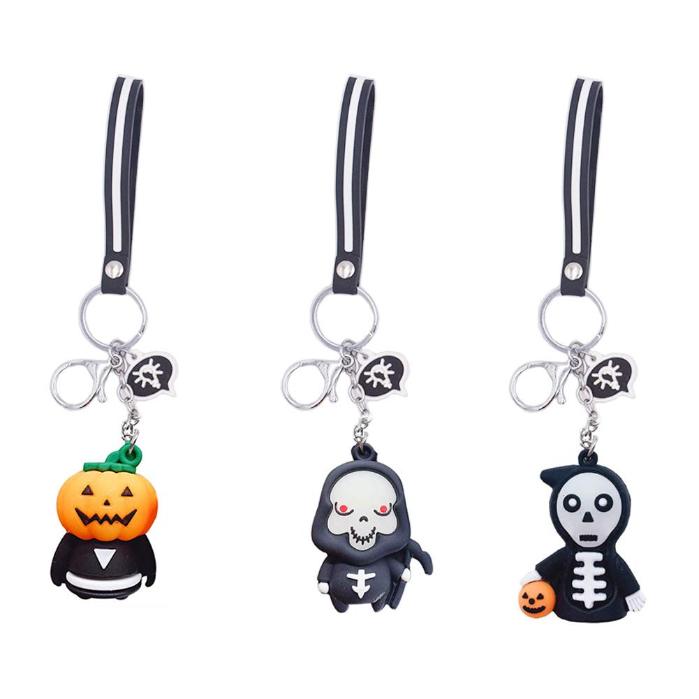 Halloween Pendant Key Ring Keychain, Metal Keychain with Halloween Elements, Cute Halloween Luminous Doll Keychain Pumpkin Skull Pendant for Friend